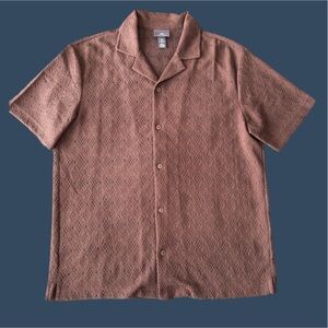 H&M Brown Casual Button Down Shirt with Textured Fabric